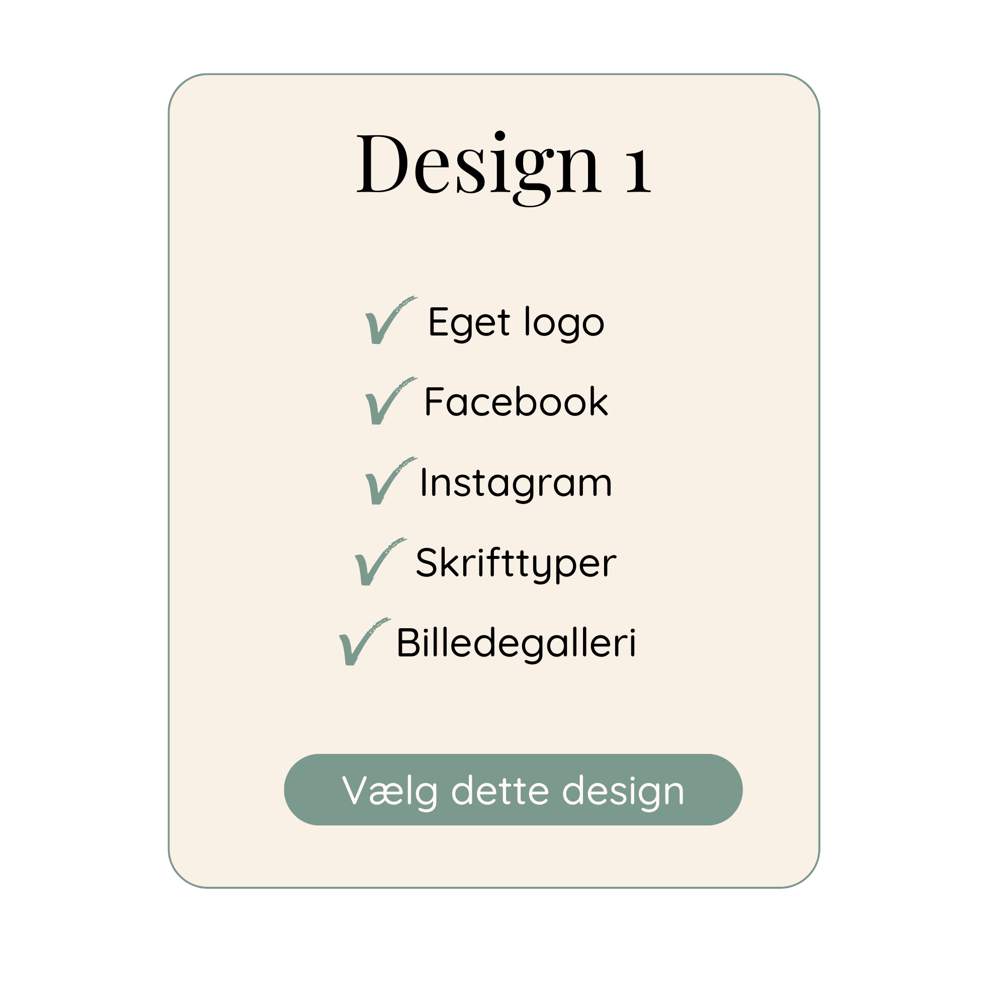 illustration af: Design 1. Indeholder: eget logo, facebook, instagram, skrifttyper og billedgalleri