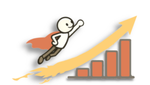 Illustration af Fourmedias Mascot der flyver mod himlen